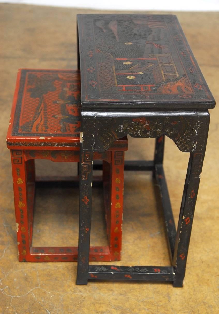 20th Century Pair of Chinese Coromandel Style Lacquered Tables