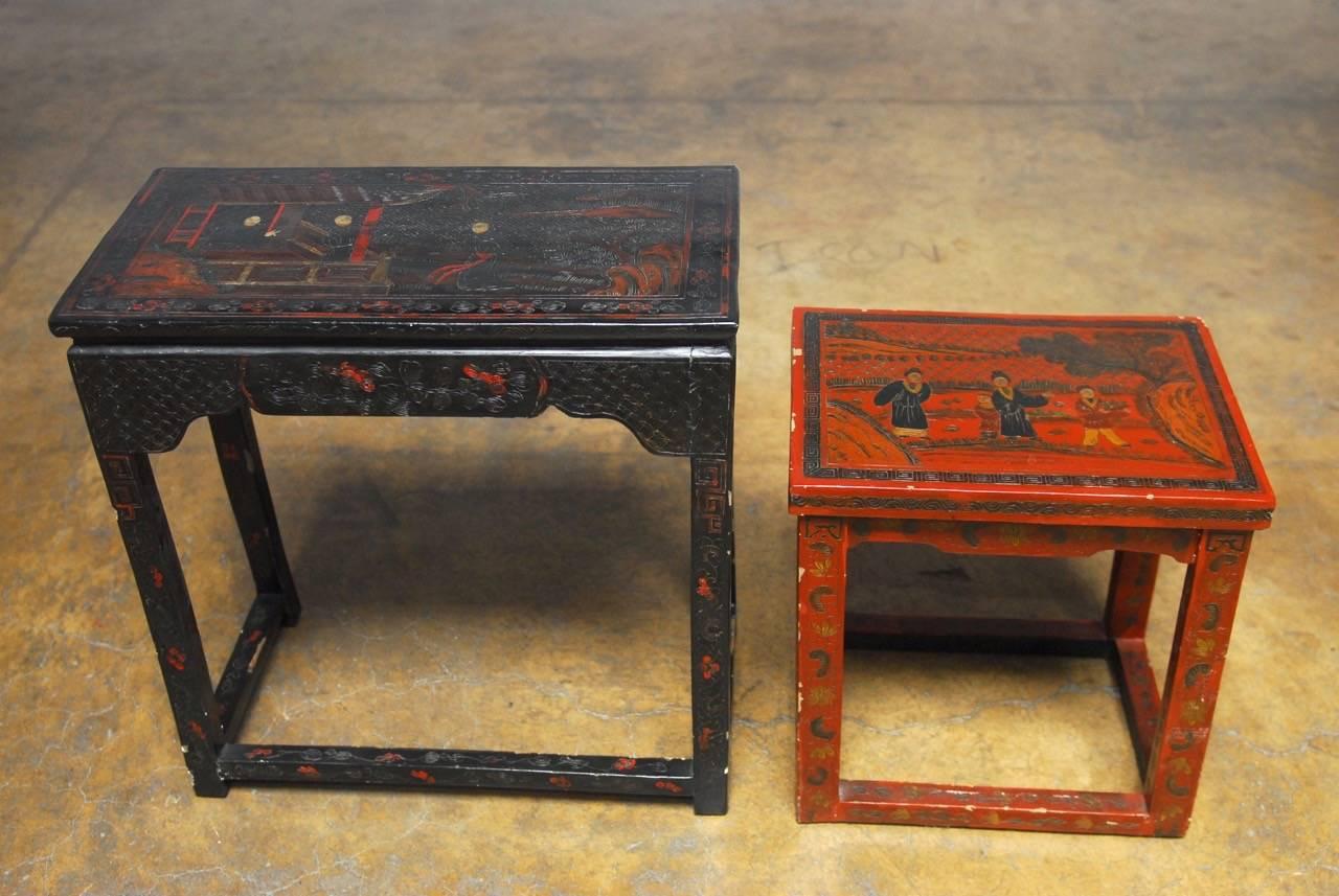 Pair of Chinese Coromandel Style Lacquered Tables 3
