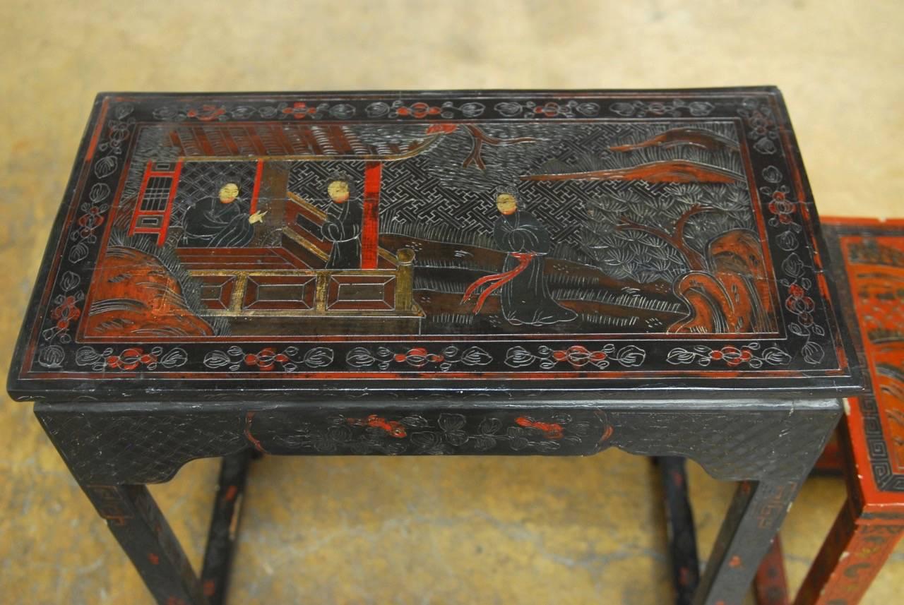 Chinese Export Pair of Chinese Coromandel Style Lacquered Tables