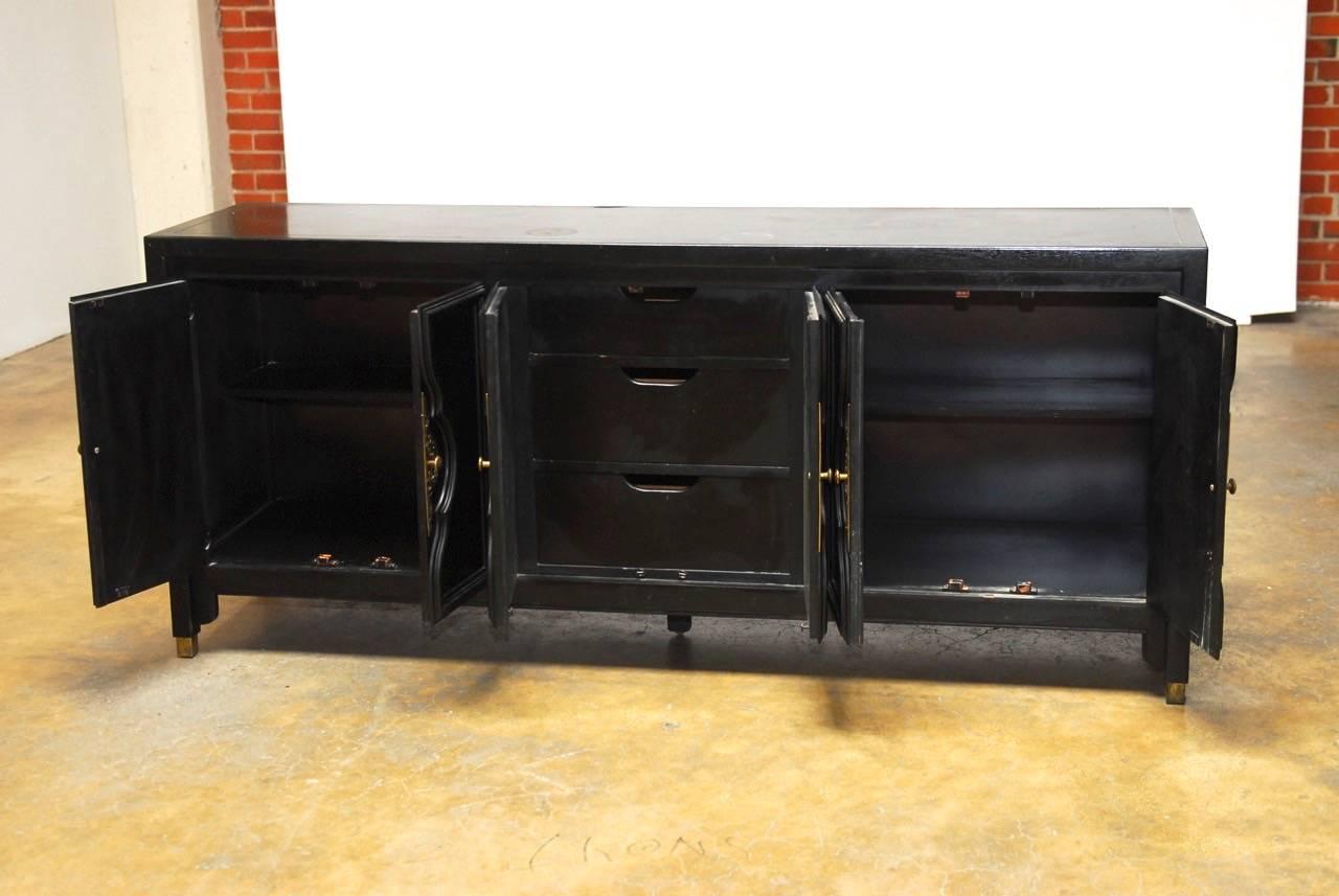 American Black Lacquer Sideboard in the Style of James Mont for Century Furniture