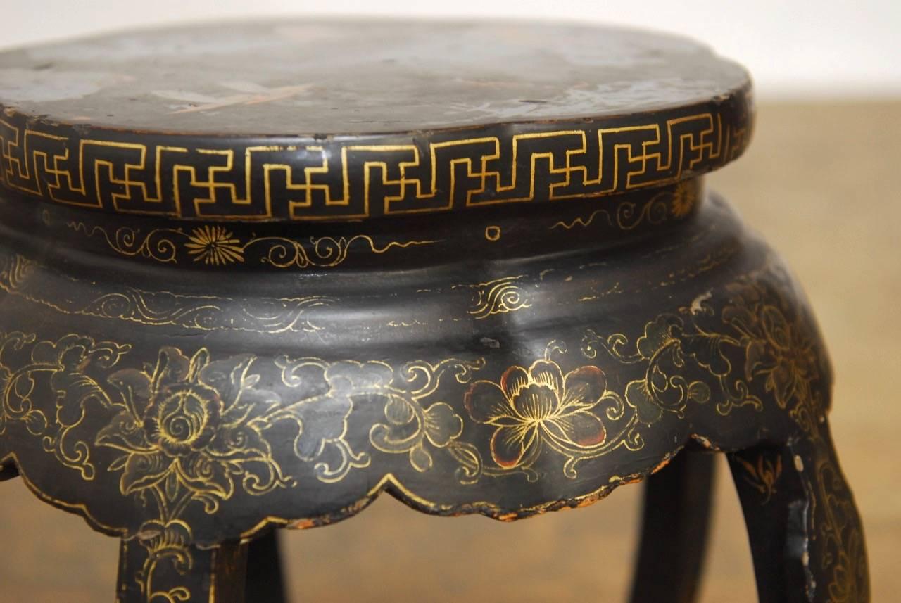 Lacquered Chinese Black Lacquer Garden Stool Side Table
