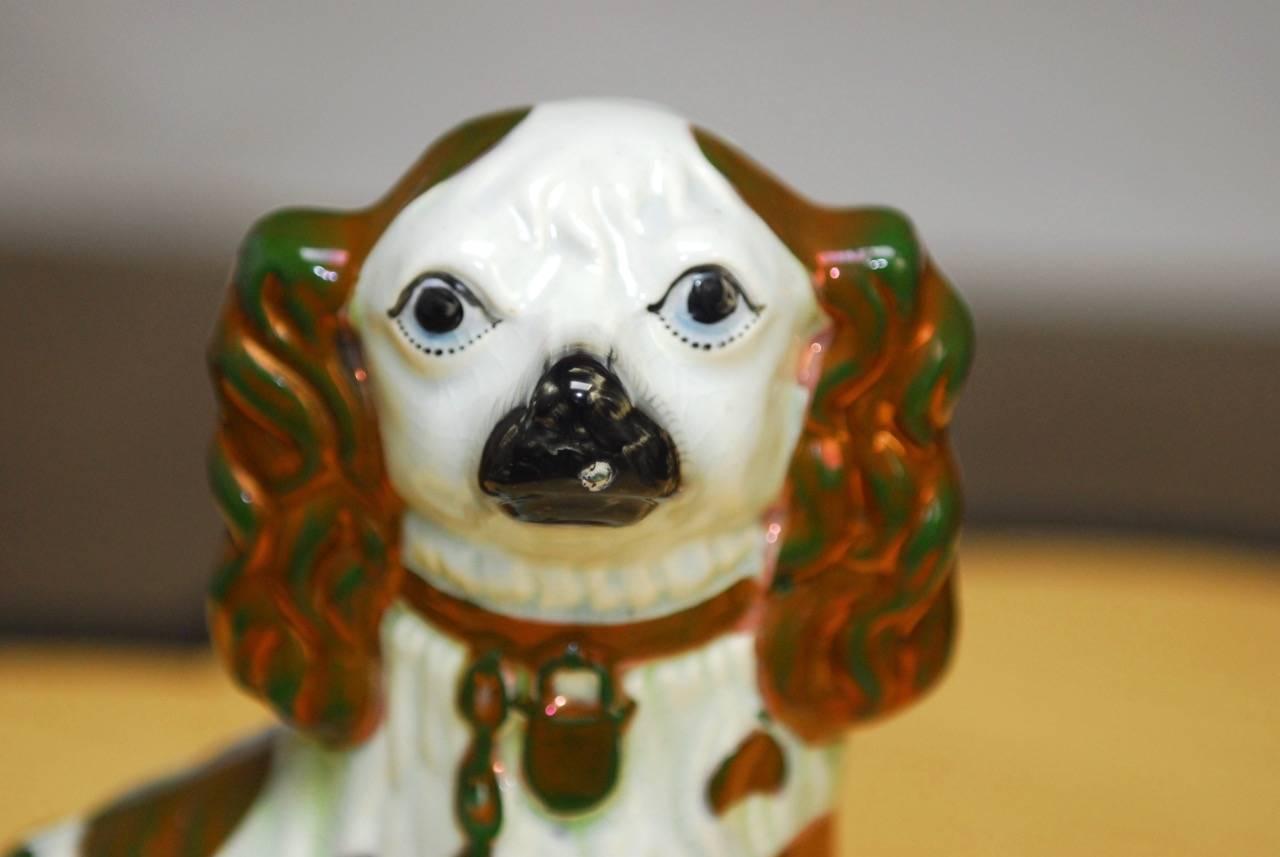 Hand-Painted Pair of English Staffordshire Porcelain Dogs