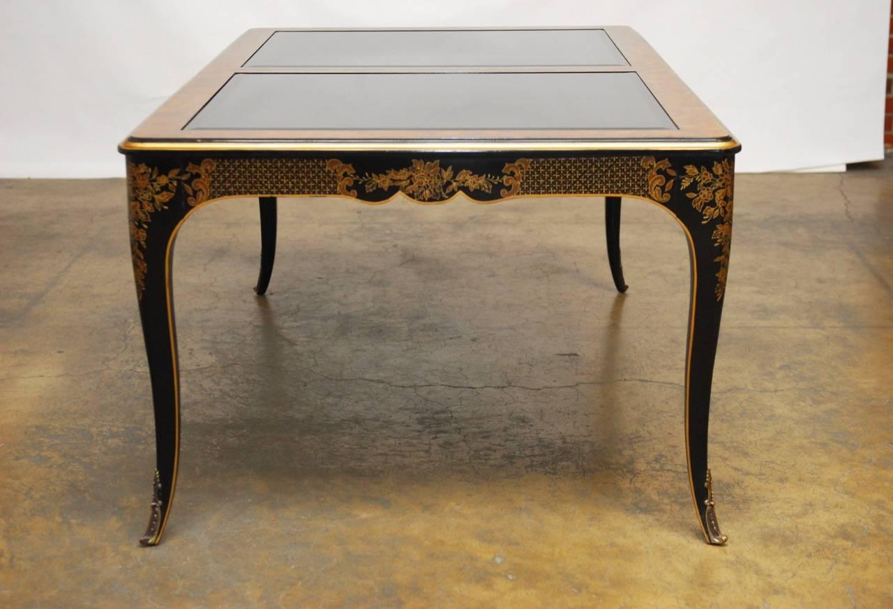 American Drexel Et Cetera Black Lacquer Chinoiserie Dining Table
