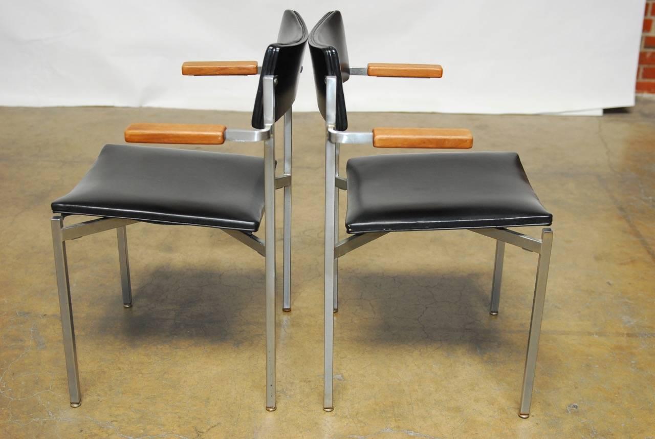 American Pair of Mid-Century Steel Armchairs by Frederic Weinberg