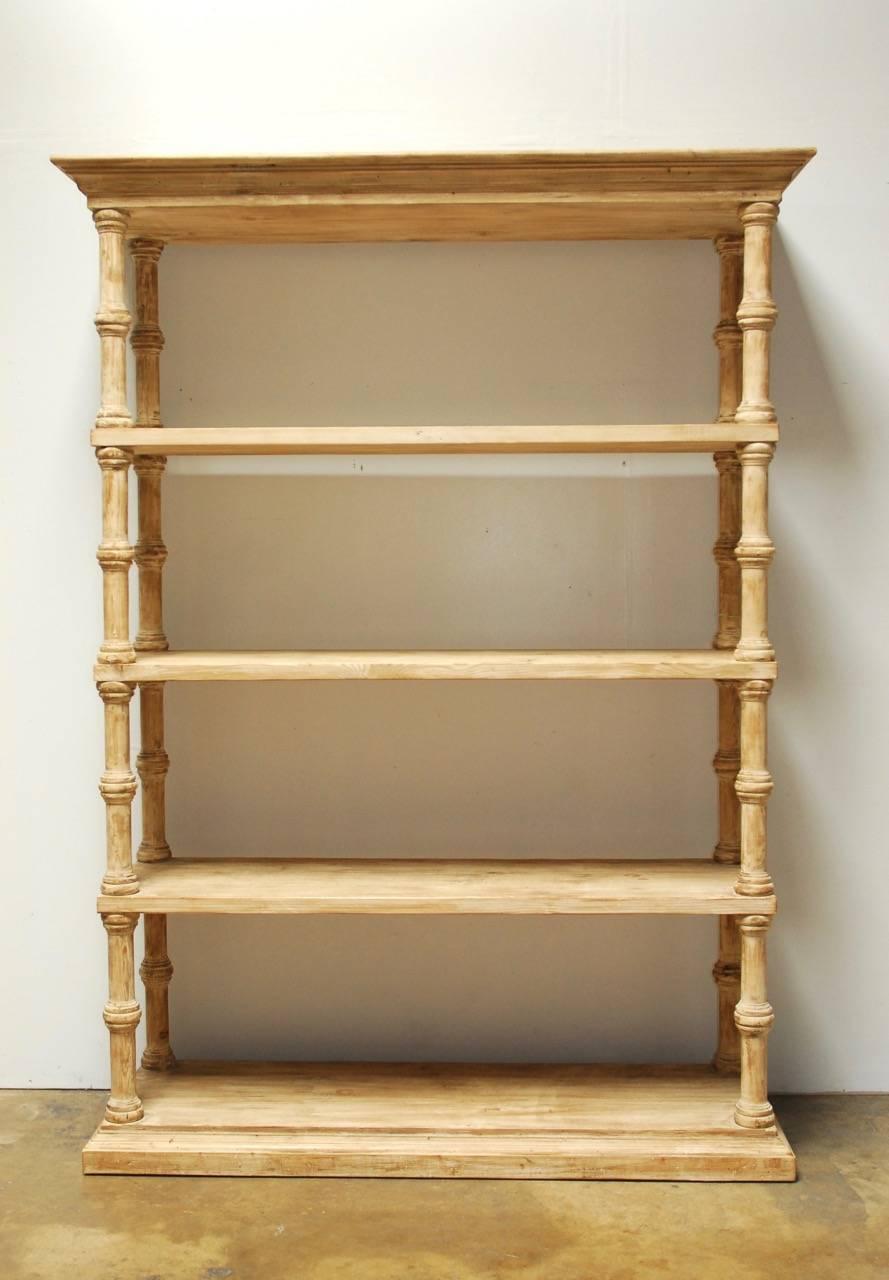 Rustic Washed Pine Four-Shelf Etagere Bookcase In Distressed Condition In Rio Vista, CA
