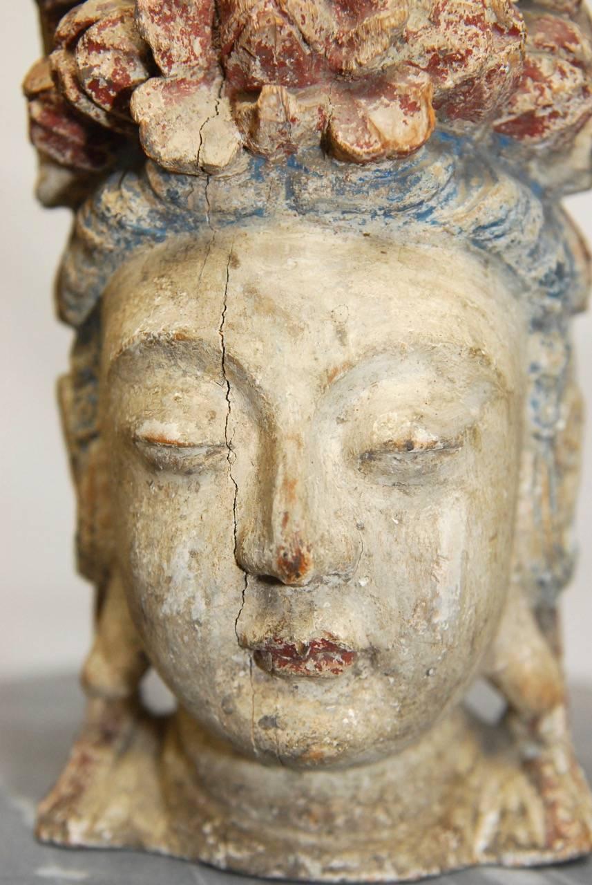 Chinese Buddhist Carved Guan Yin Bodhisattva Head