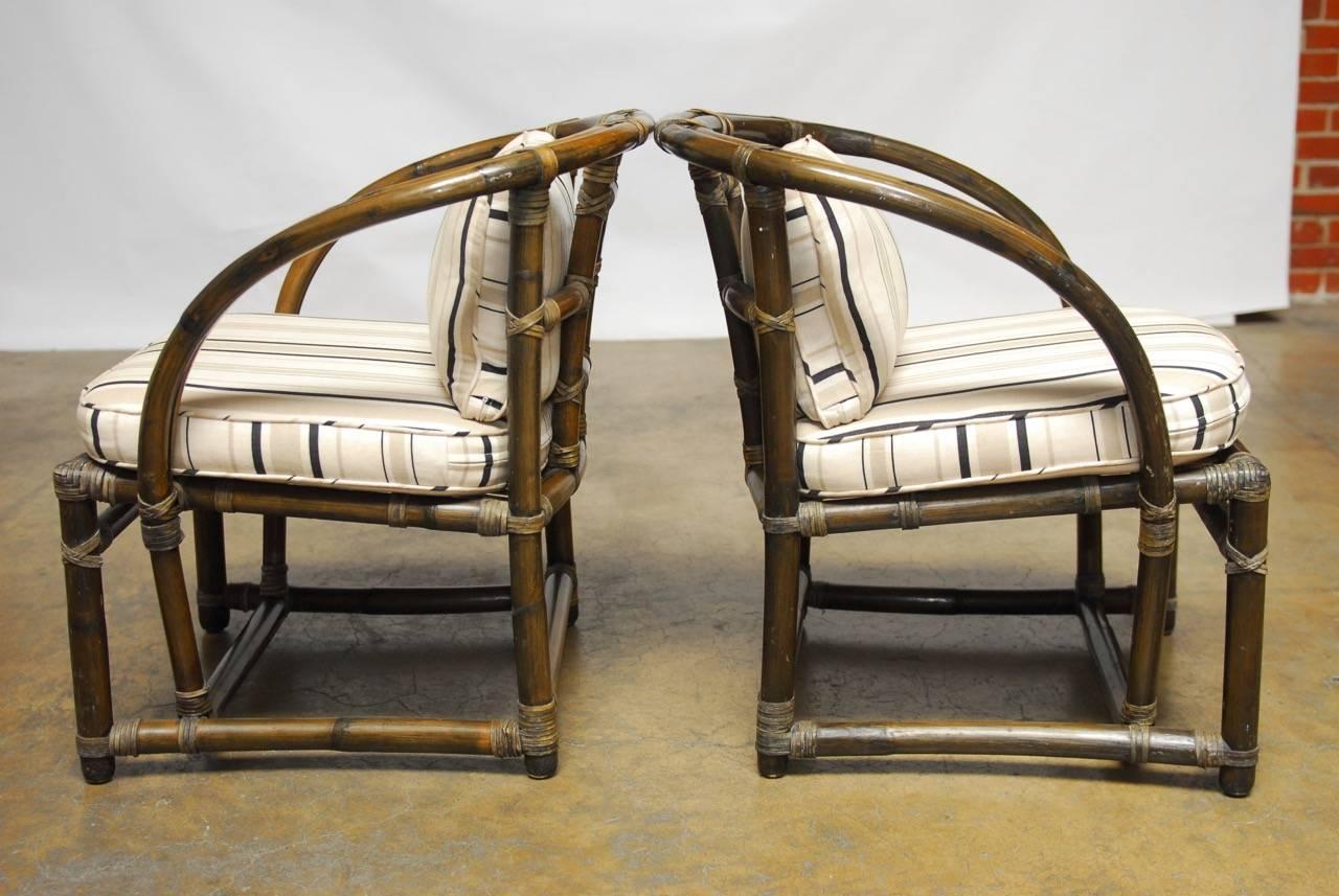 Pair of Bamboo Barrel Back Chairs by McGuire In Excellent Condition In Rio Vista, CA