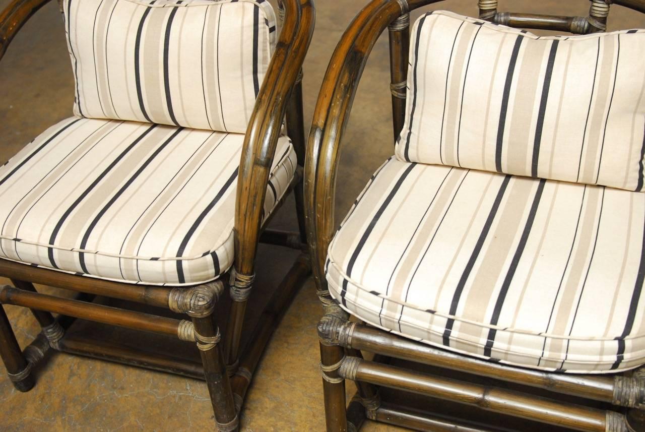 American Pair of Bamboo Barrel Back Chairs by McGuire