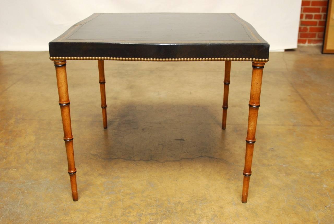 Brass Black Leather and Mahogany Regency Style Games Table