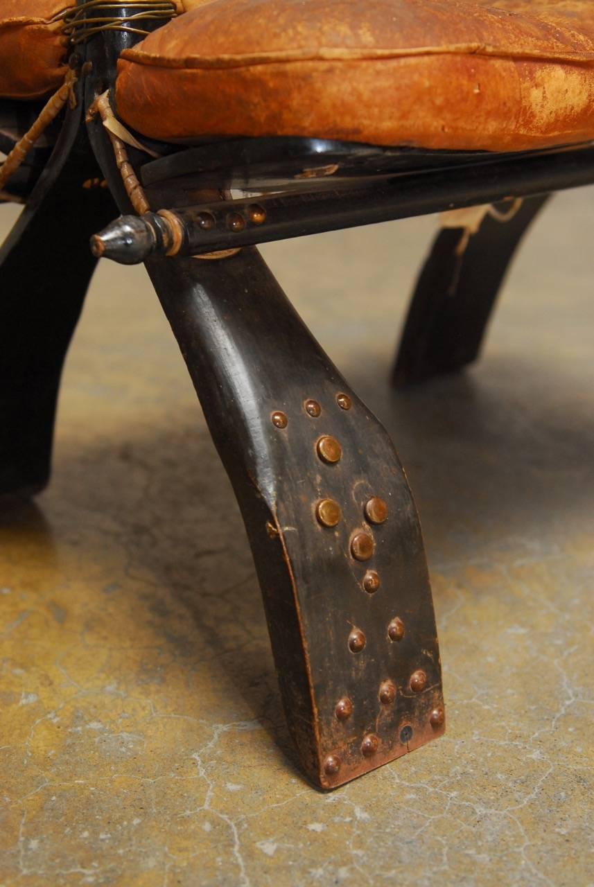 Moroccan Leather Camel Saddle Stool In Distressed Condition In Rio Vista, CA