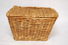 French Rattan Lidded Harvest Basket with Handles