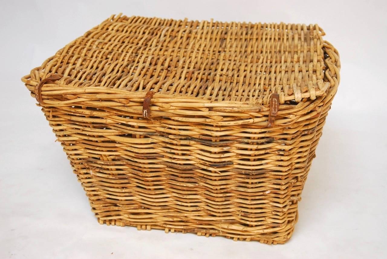 French Rattan Lidded Harvest Basket with Handles 1