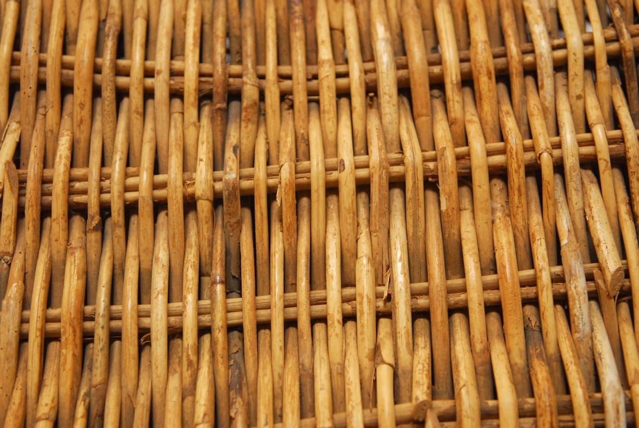 Leather French Rattan Lidded Harvest Basket with Handles