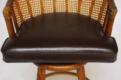 Set of Four McGuire Bamboo and Cane Swivel Barstools