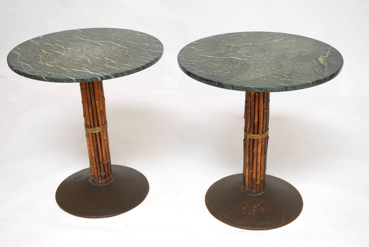 20th Century Set of Four McGuire Bamboo and Marble Bistro Tables