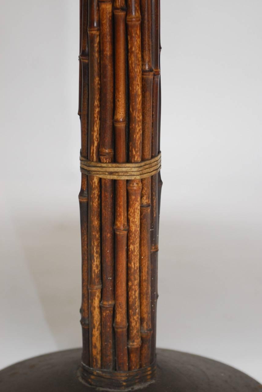 Leather Set of Four McGuire Bamboo and Marble Bistro Tables