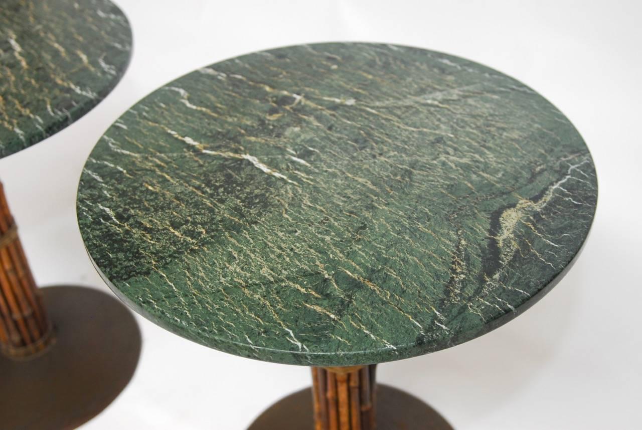 American Set of Four McGuire Bamboo and Marble Bistro Tables