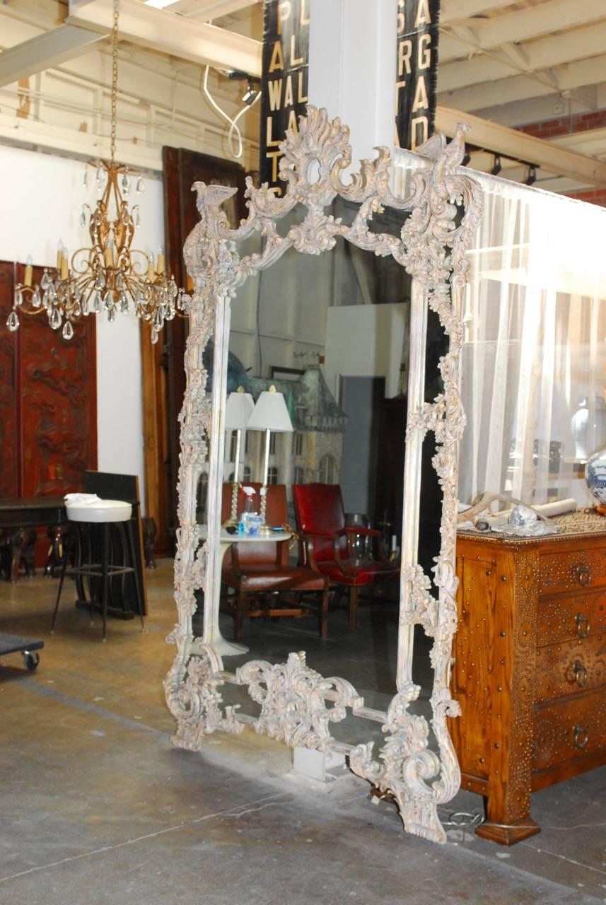 Hand-Carved Monumental Italian Rococo Style Mirror with Ho Ho Birds