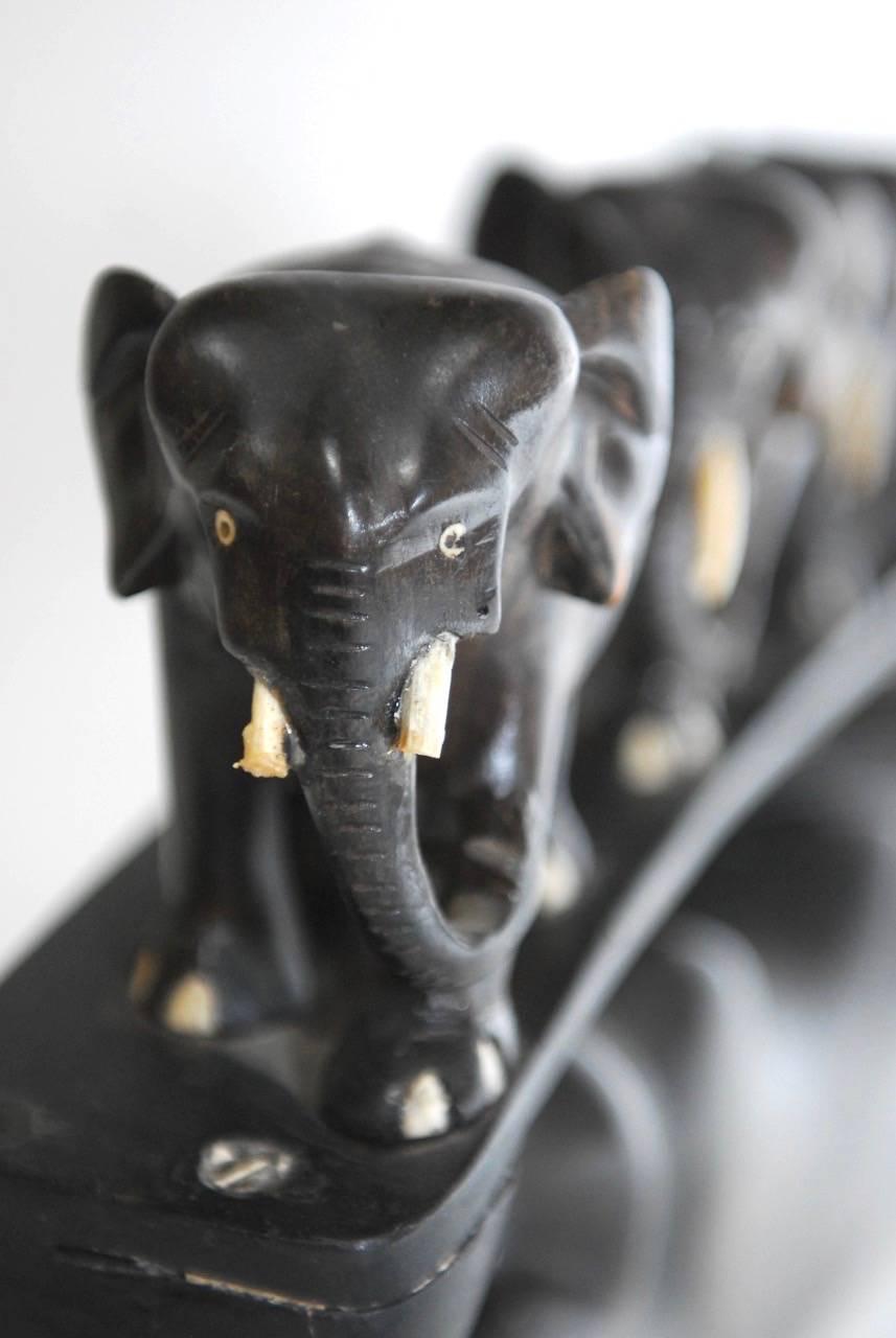 Anglo-Indian Carved Teak Elephant Bridge In Excellent Condition In Rio Vista, CA