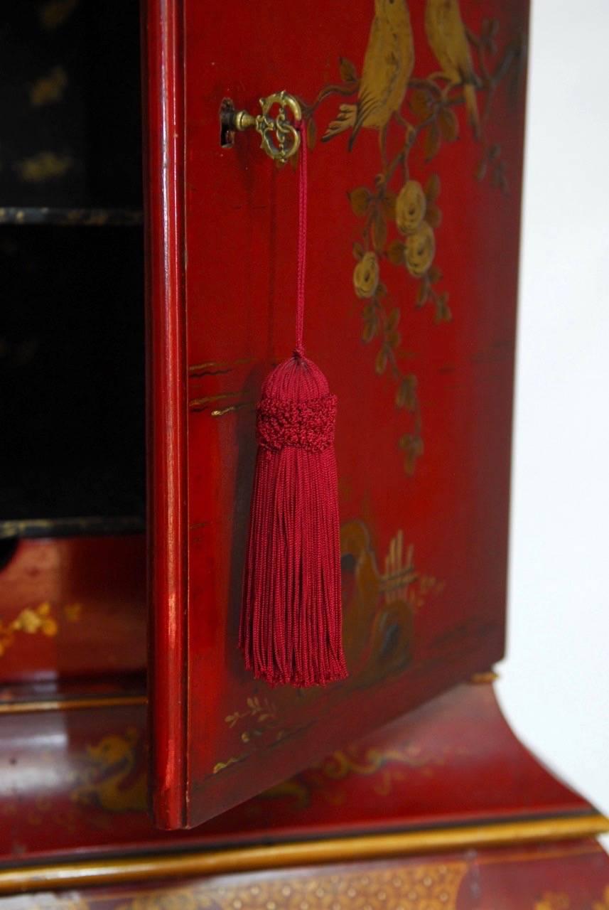 Metal Japanned Chinoiserie Lacquer Cocktail Cabinet on Stand