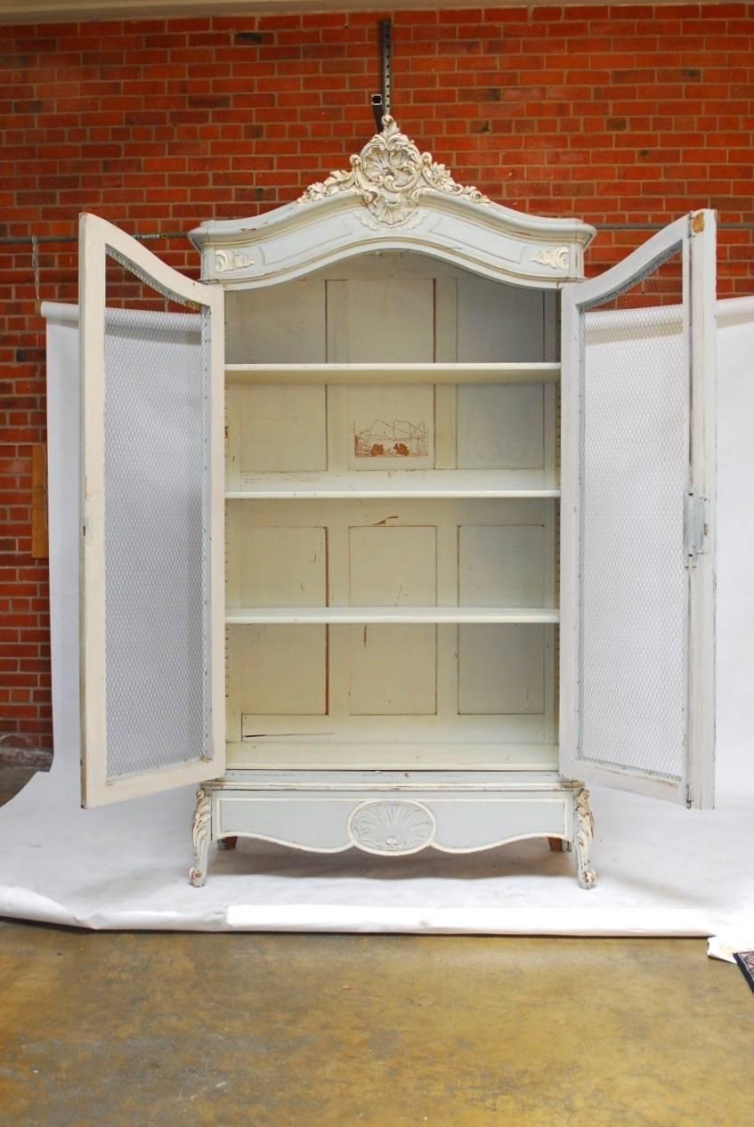 Hand-Carved 19th Century French Louis XV Painted Bibliotheque Display Armoire