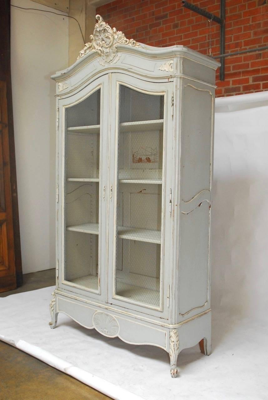 19th Century French Louis XV Painted Bibliotheque Display Armoire 5