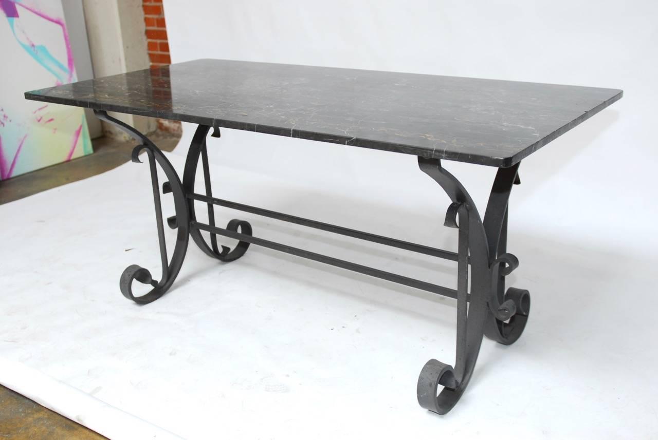 20th Century Italian Wrought Iron and Black Marble Dining Table For Sale