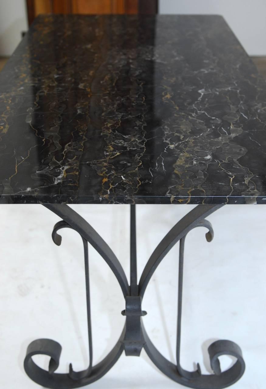 Hand-Crafted Italian Wrought Iron and Black Marble Dining Table For Sale