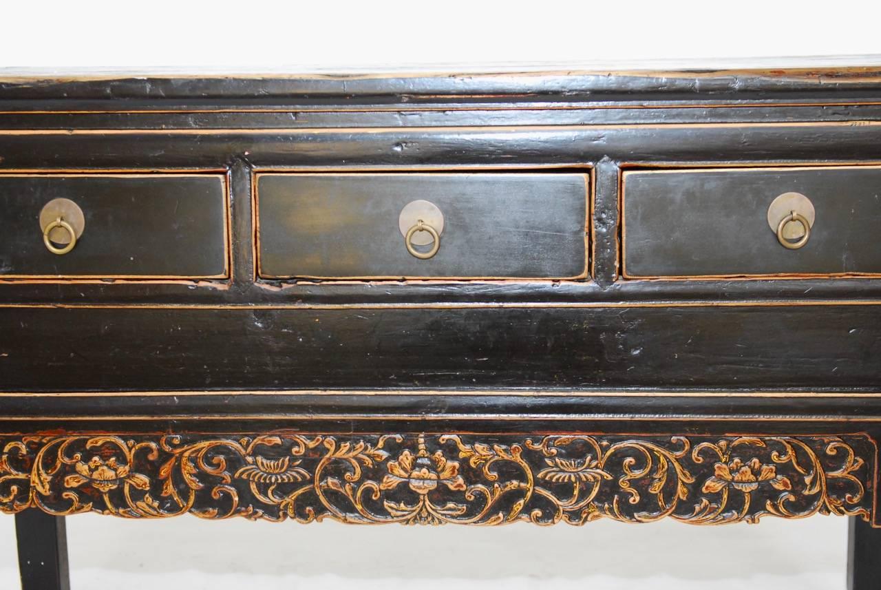 Lacquered Chinese Black Lacquer Sideboard Console Table