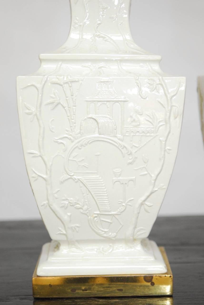 Hollywood Regency Pair of Porcelain Blanc De Chine Urn Table Lamps