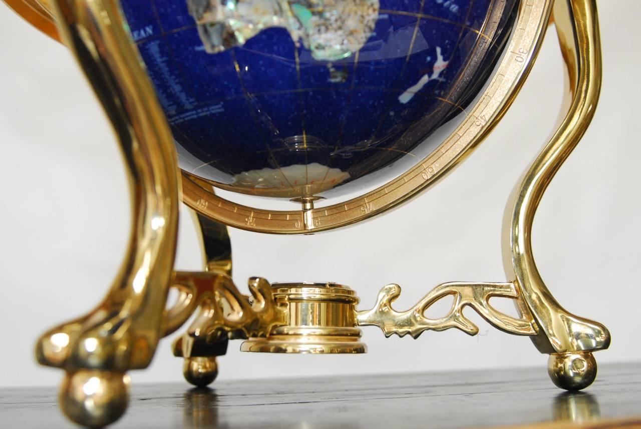 20th Century Pietra Dura and Brass Globe Attributed to Maitland Smith