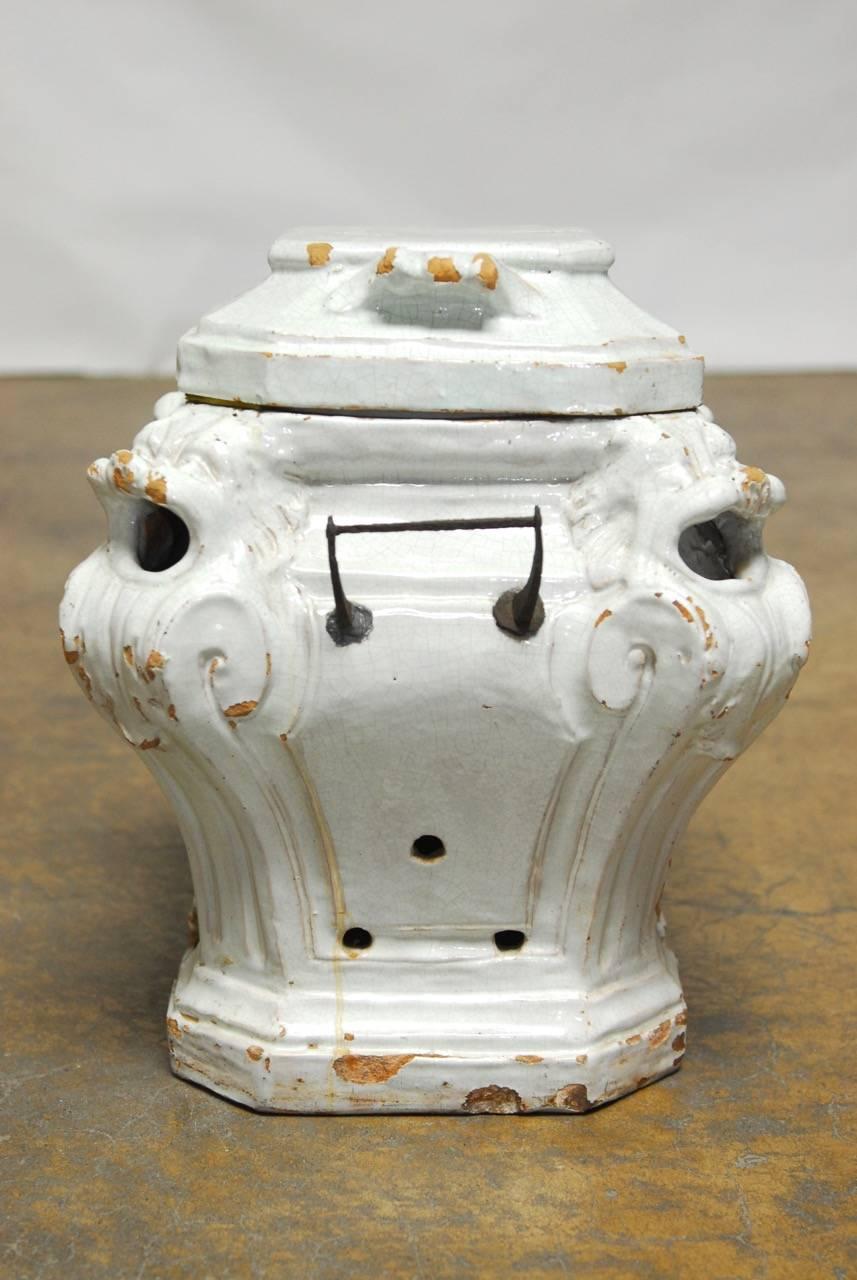 Rustic 19th Century French Earthenware Censer or Small Stove For Sale