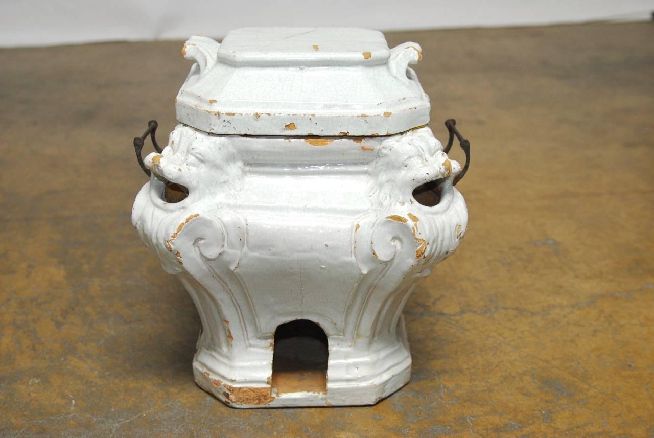 Iron 19th Century French Earthenware Censer or Small Stove For Sale