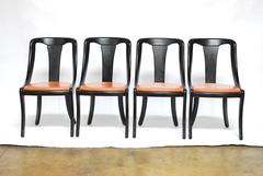 Set of Four Mid-Century Black Lacquer Scoop Dining Chairs