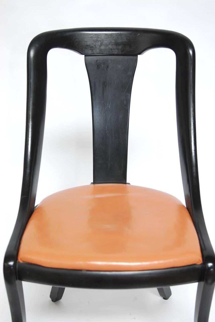 Set of Four Mid-Century Black Lacquer Scoop Dining Chairs In Good Condition In Rio Vista, CA