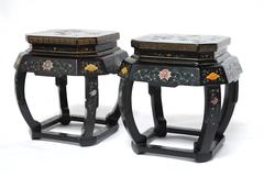 Pair of Asian Lacquered Garden Stools or Drink Tables