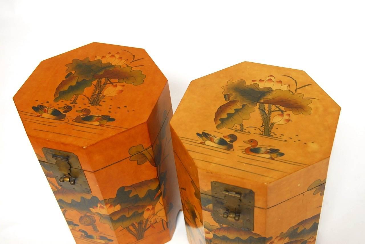 Chinese Export Pair of Chinese Lacquered Octagonal Drinks Tables