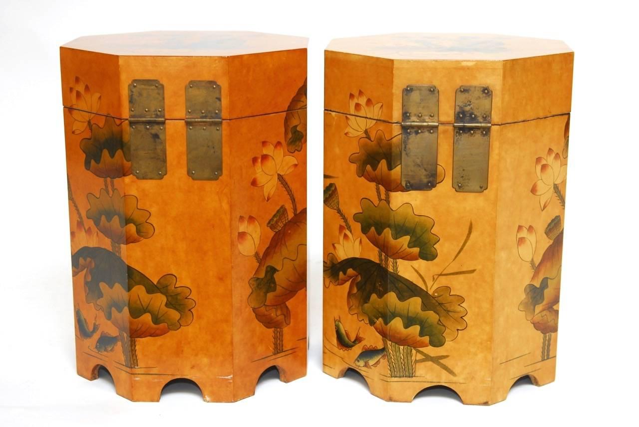 Pair of Chinese Lacquered Octagonal Drinks Tables 2
