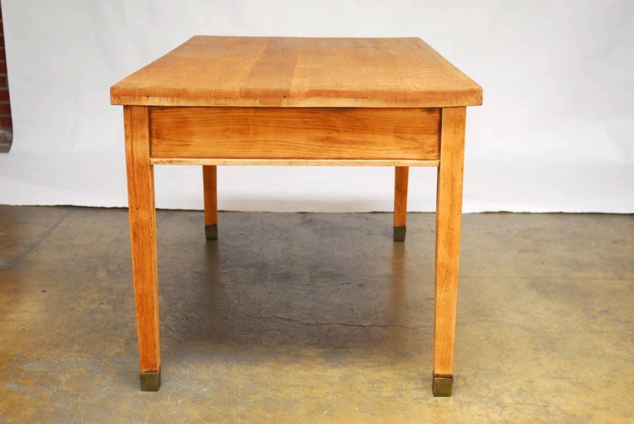 Brass Quartersawn Oak Stickley Style Library Table or Desk