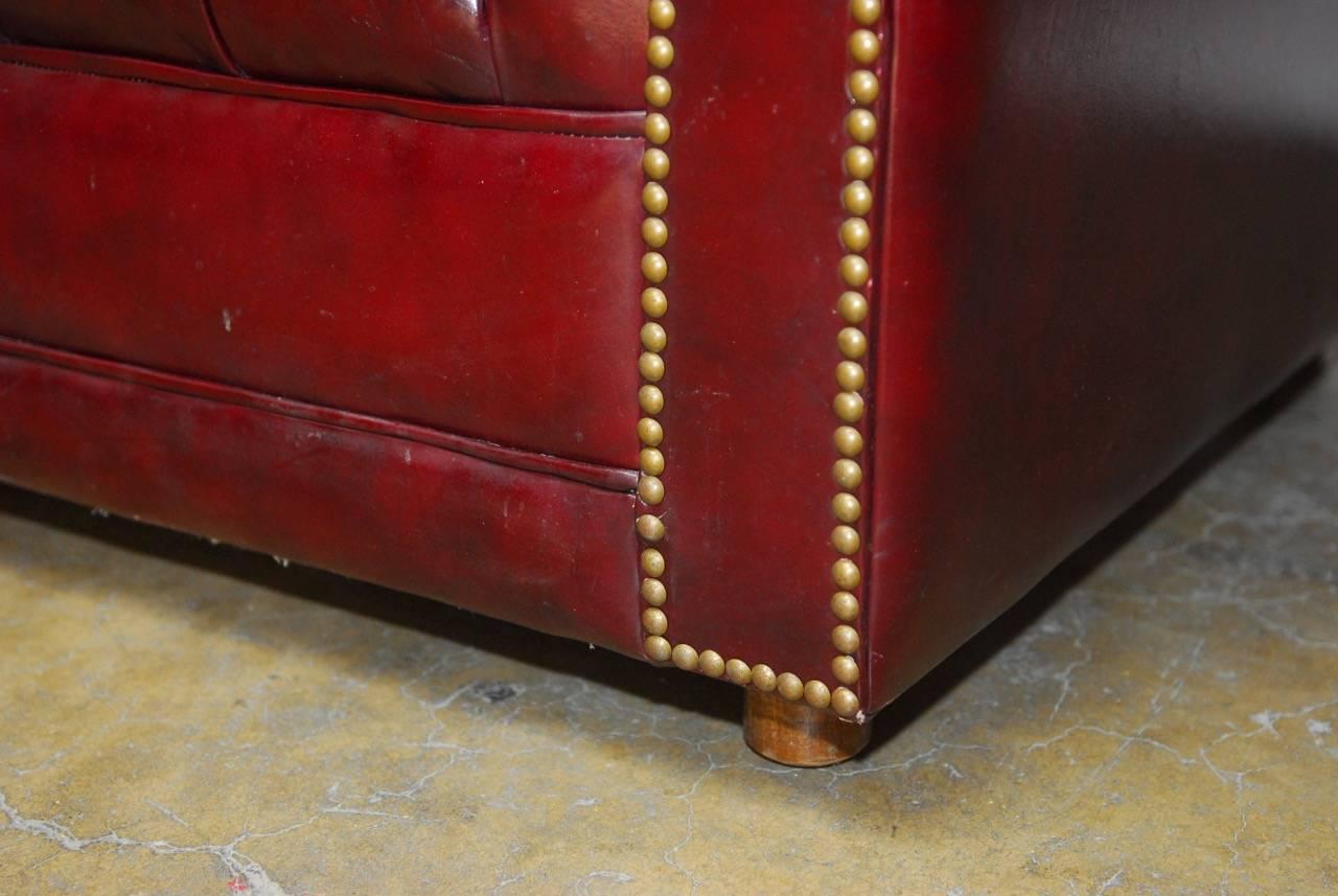 20th Century English Cordovan Tufted Leather Chesterfield Sofa