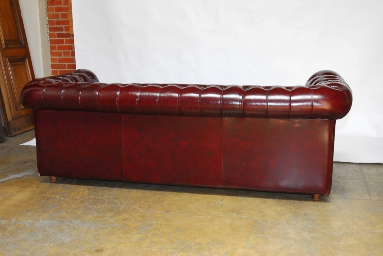 English Cordovan Tufted Leather Chesterfield Sofa 1