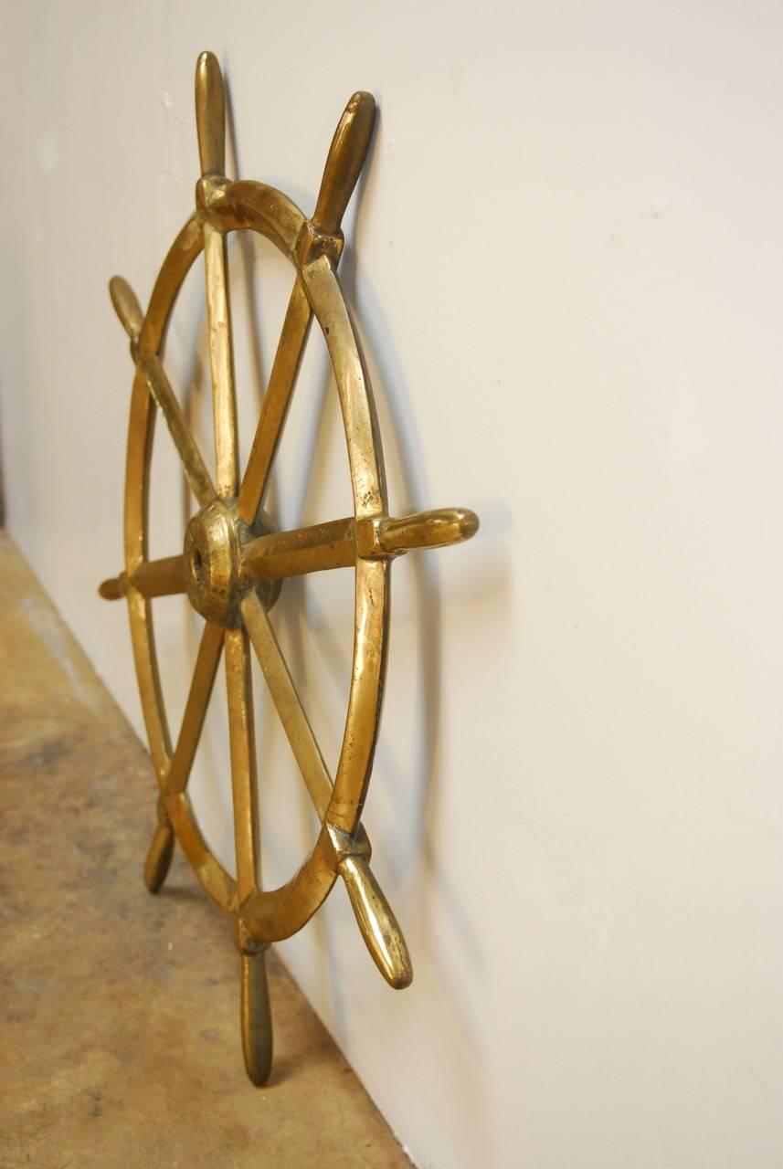 Cast England Victorian Navy HMS Solid Brass Ships Wheel, circa 1910