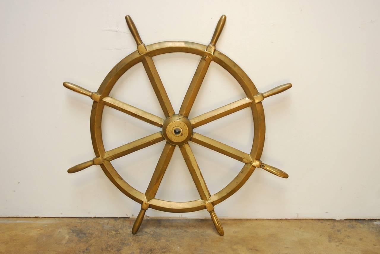 England Victorian Navy HMS Solid Brass Ships Wheel, circa 1910 1