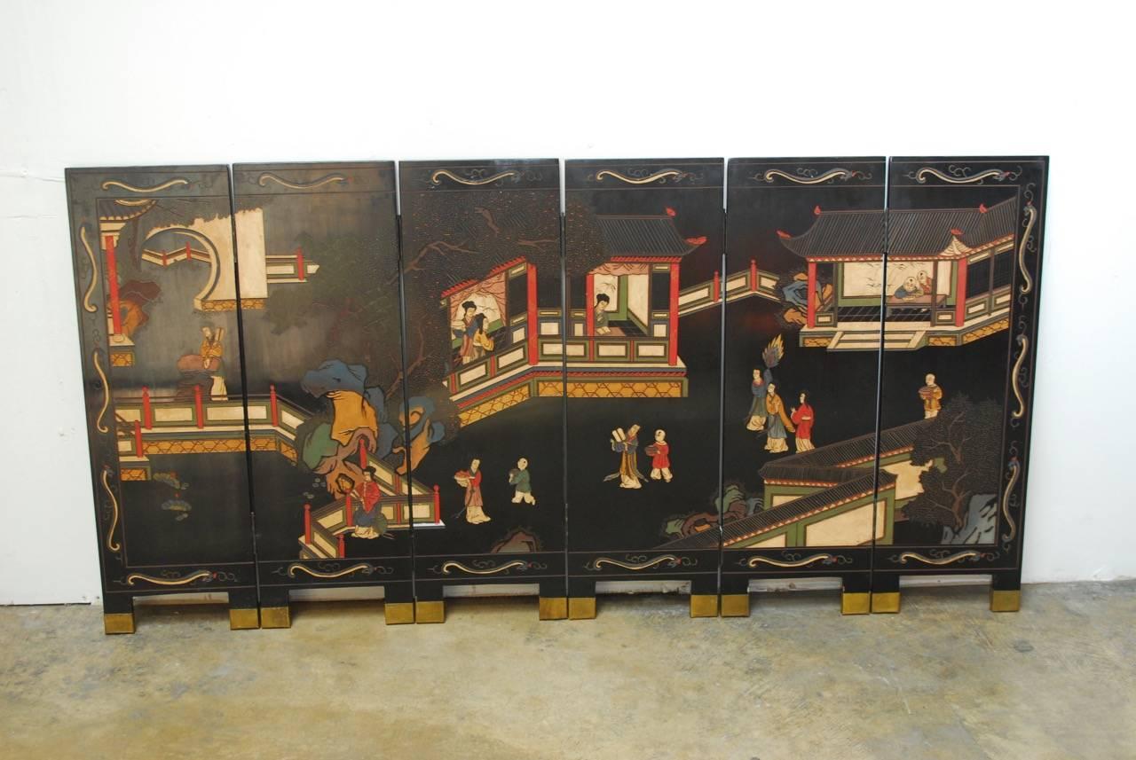 Chinese Export Chinese Lacquered Six-Panel Coromandel Table Screen