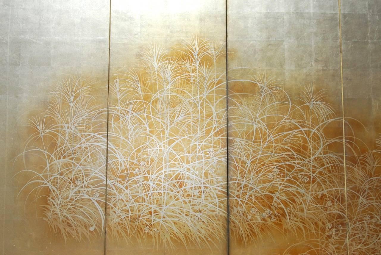 Japanese Six-Panel Silver Leaf Meiji Period Screen In Good Condition In Rio Vista, CA