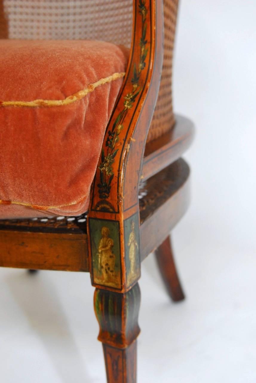 English Painted and Caned Edwardian Armchair In Excellent Condition In Rio Vista, CA