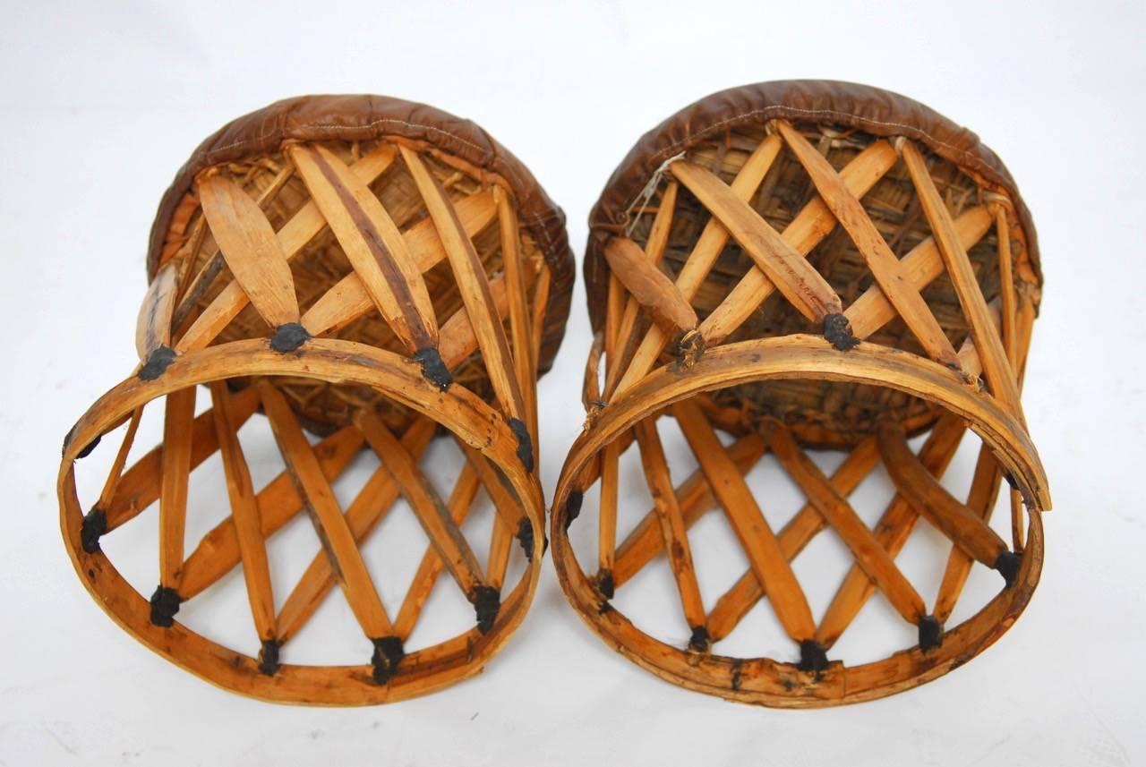 20th Century Pair of Mexican Equipale Style Drink Table Stools