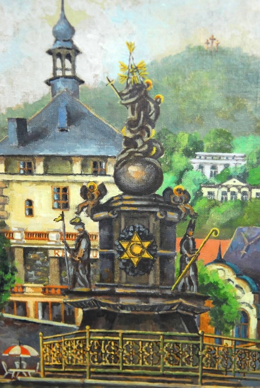Czech Bohemian Oil Painting of Carlsbad by Bernatova For Sale