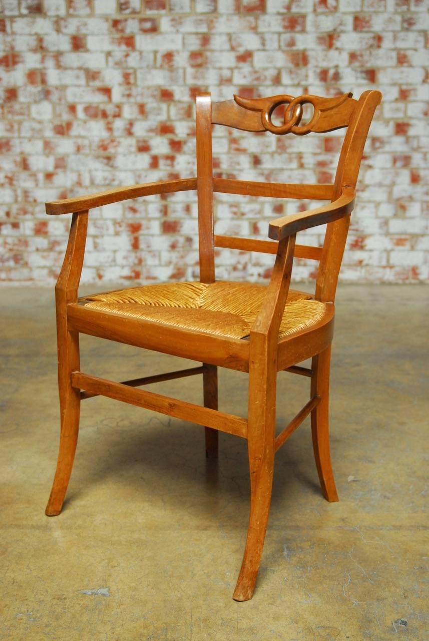 Hand-Crafted Set of Four French Provincial Rush Seat Dining Chairs