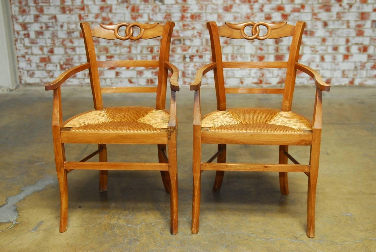 Set of Four French Provincial Rush Seat Dining Chairs 2